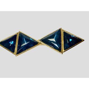 Vintage Gold-Tone Blue Triangle Crystal Brooch Pin
